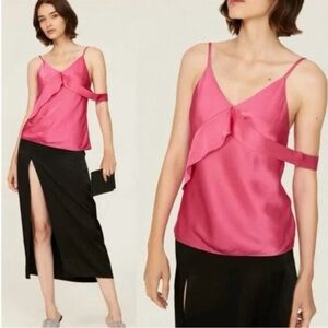 Helmut Lang Women’s Pink Double Satin Sash Draped Off Shoulder Camisole Cami Top